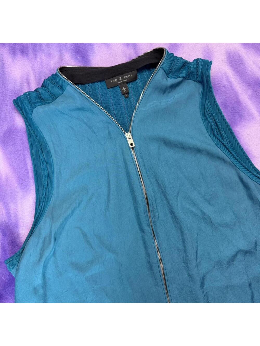 Rag & Bone new york teal zip woven and knit tank top